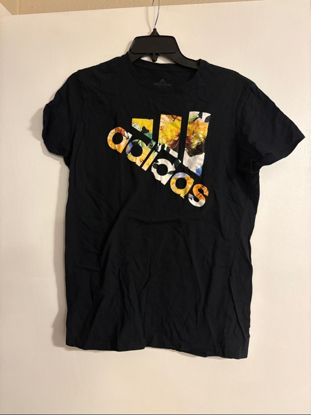 adidas Black Tee with Yellow Floral Logo